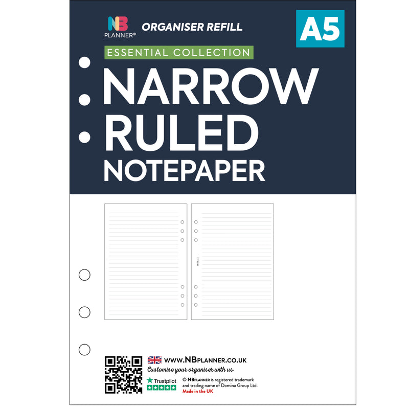 A5 size narrow ruled lined notepaper value pack Filofax A5 compatible