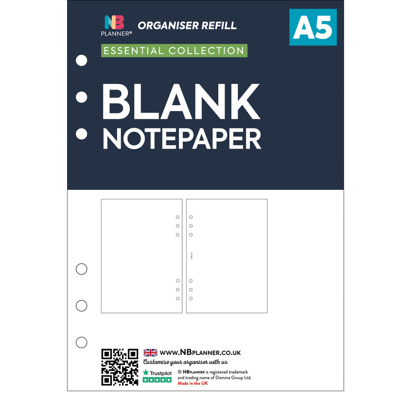 A5 size blank plain notepaper value pack Filofax A5 compatible