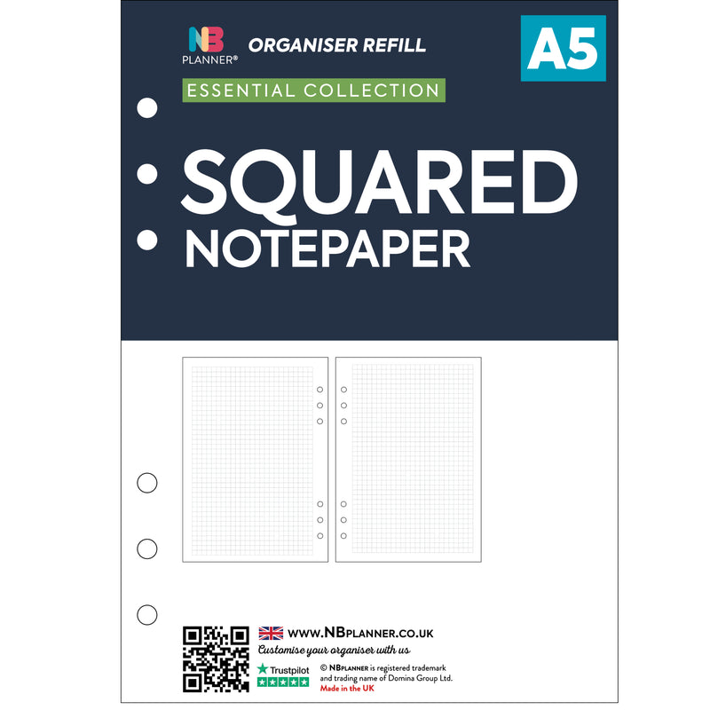 A5 size squared quadrille notepaper value pack Filofax A5 compatible