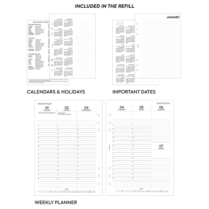 A5 size Week On Two Pages Appointments Diary organiser refill | Essential