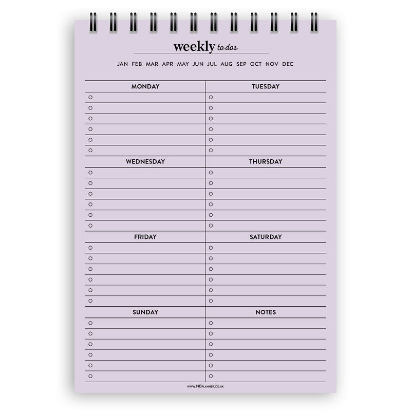 A5 weekly todos notepad | Spiral desk pad | Coloured and white paper