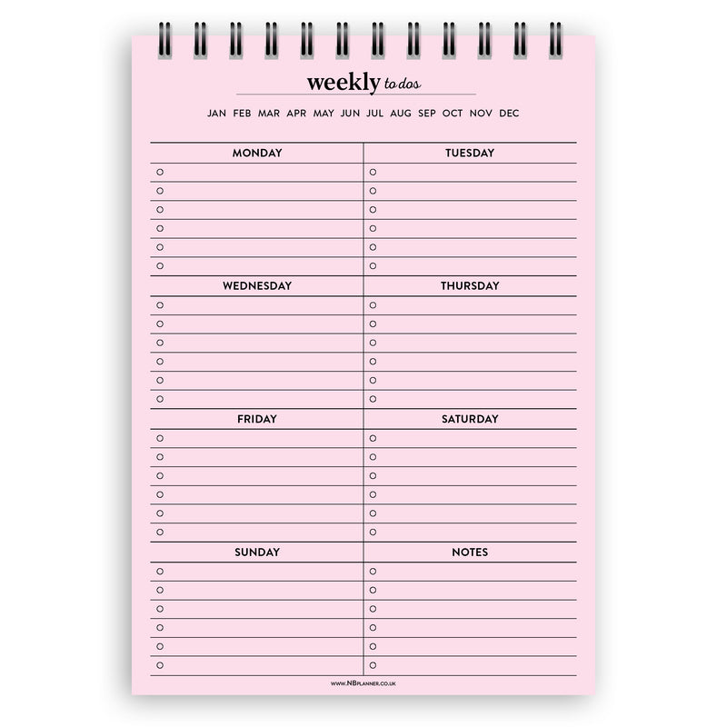 A5 weekly todos notepad | Spiral desk pad | Coloured and white paper