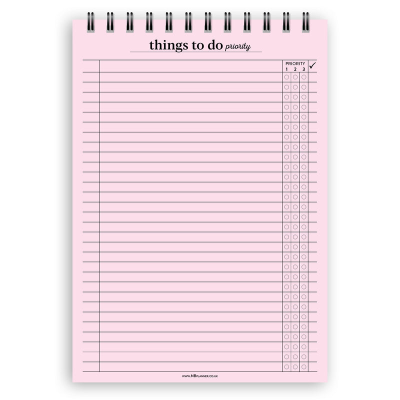 A5 things to do priority notepad | Spiral desk pad | Coloured and white paper