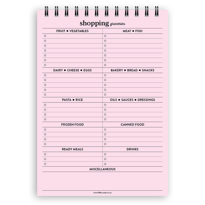 A5 groceries shopping list notepad | Spiral desk pad | Coloured and white paper