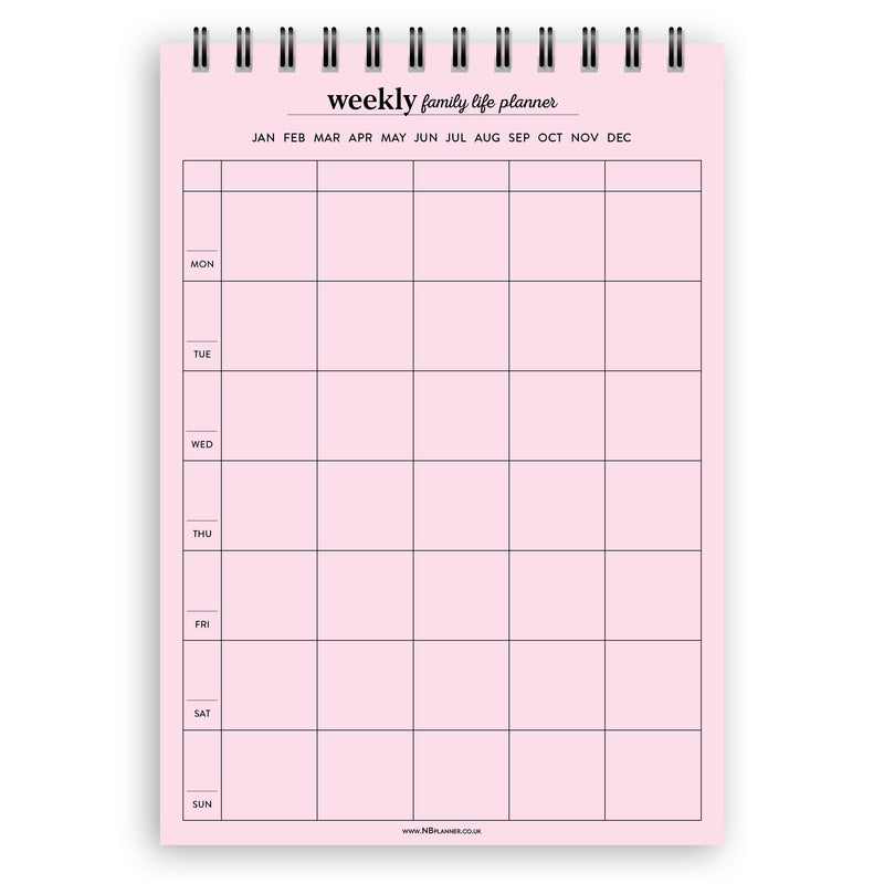 A5 weekly family life planner notepad | Spiral desk pad | Coloured and white paper