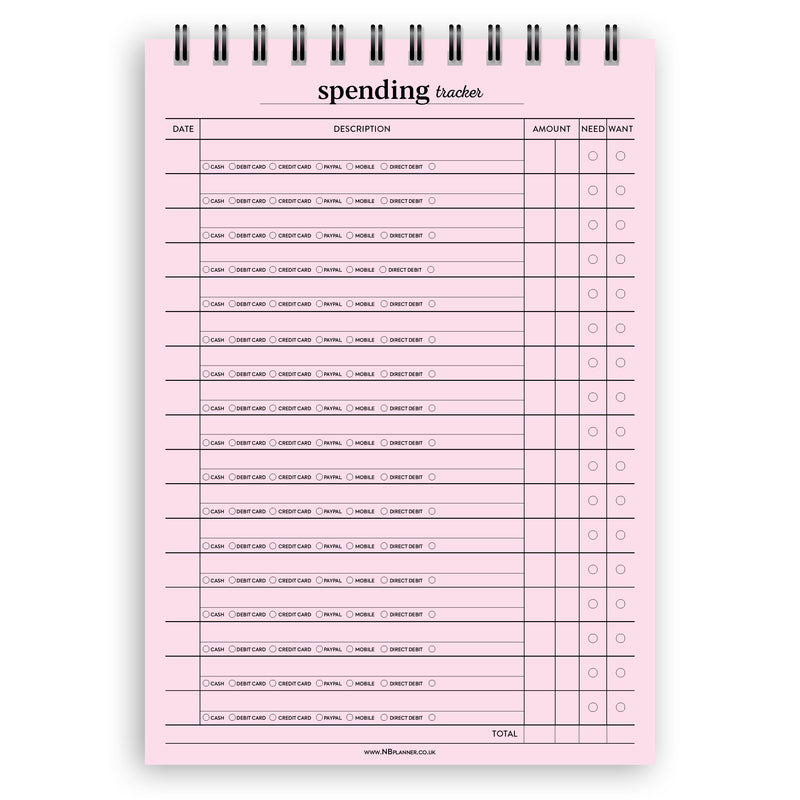 A5 spending tracker notepad | Spiral desk pad | Coloured and white paper