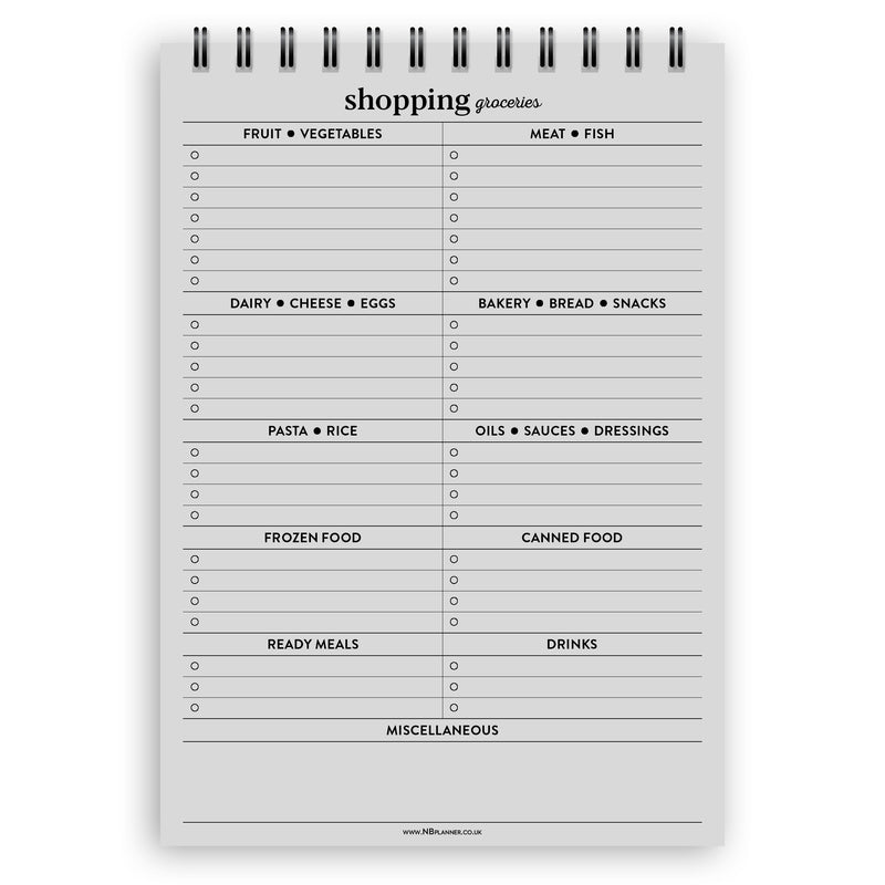 A5 groceries shopping list notepad | Spiral desk pad | Coloured and white paper