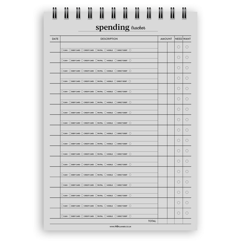 A5 spending tracker notepad | Spiral desk pad | Coloured and white paper