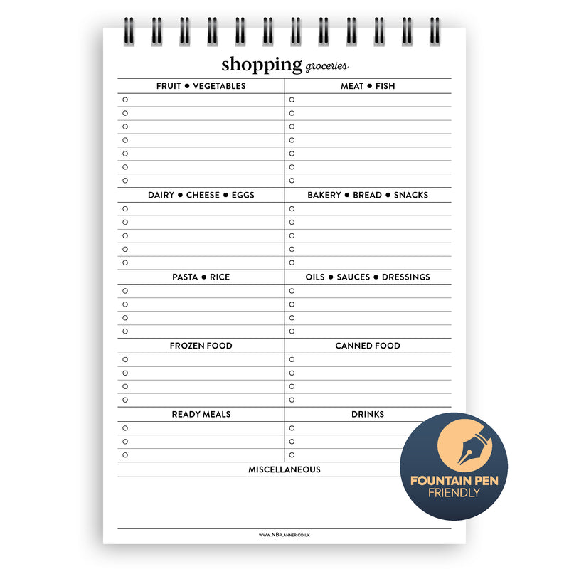 A5 groceries shopping list notepad | Spiral desk pad | Coloured and white paper