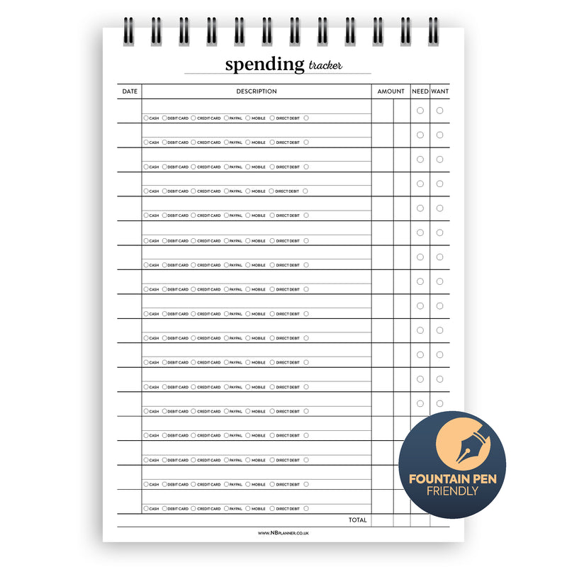 A5 spending tracker notepad | Spiral desk pad | Coloured and white paper