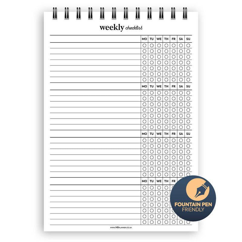 A5 weekly checklist notepad | Spiral desk pad | Coloured and white paper