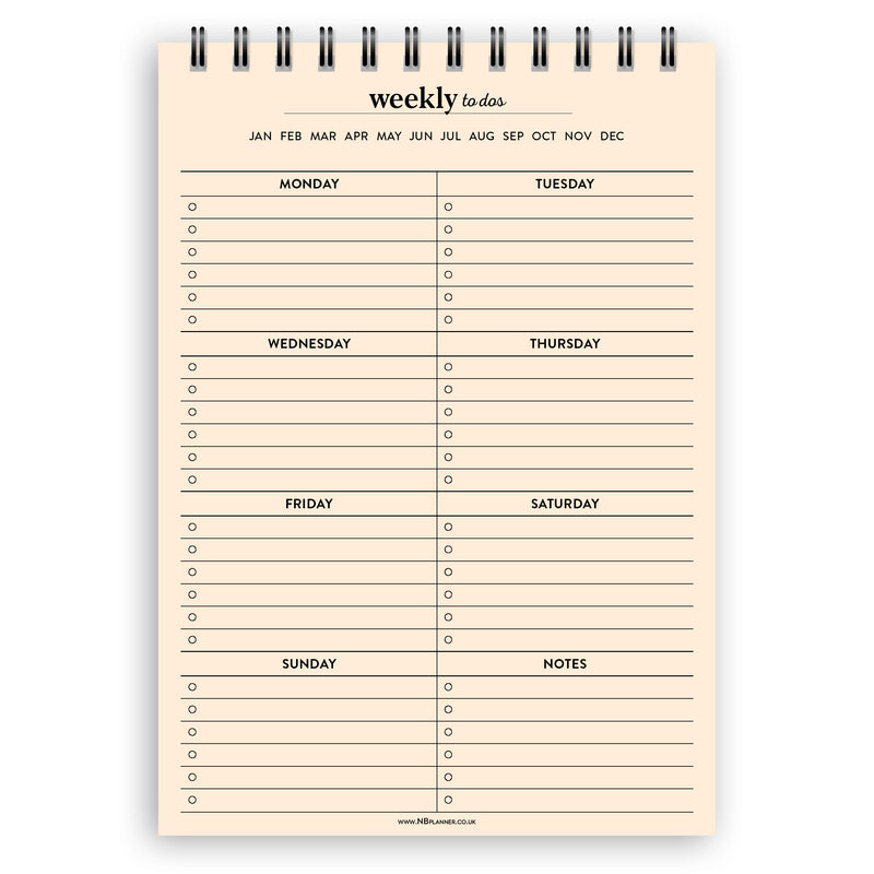 A5 weekly todos notepad | Spiral desk pad | Coloured and white paper