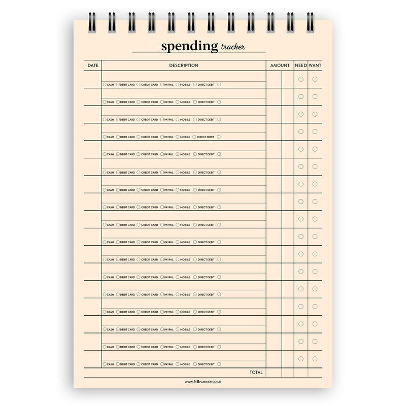 A5 spending tracker notepad | Spiral desk pad | Coloured and white paper