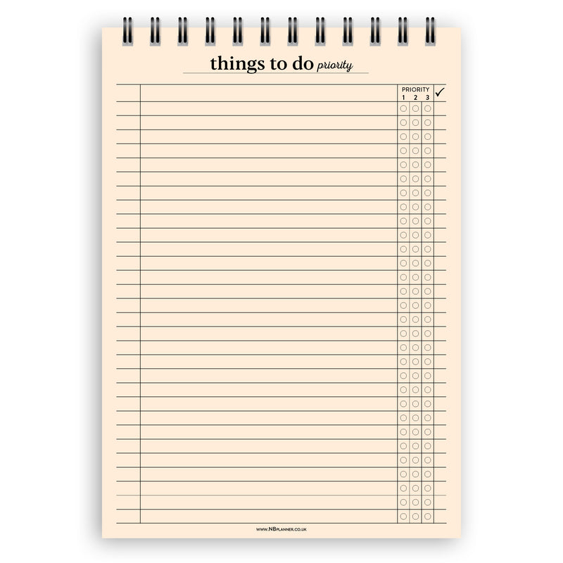 A5 things to do priority notepad | Spiral desk pad | Coloured and white paper