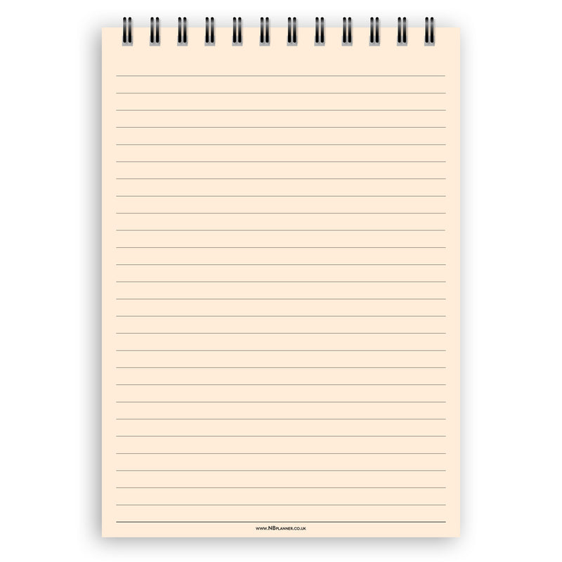 A5 wide-ruled notepad | Spiral desk pad | Coloured and white paper