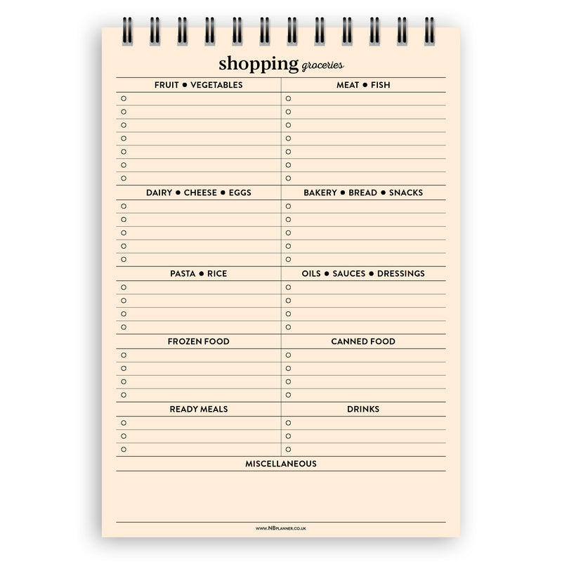 A5 groceries shopping list notepad | Spiral desk pad | Coloured and white paper