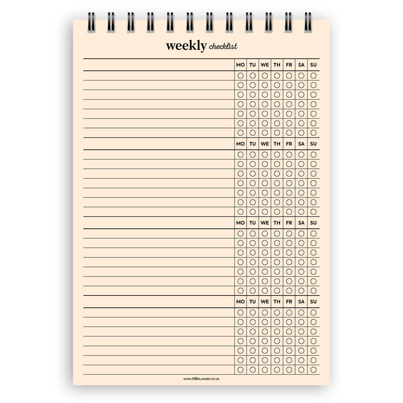 A5 weekly checklist notepad | Spiral desk pad | Coloured and white paper