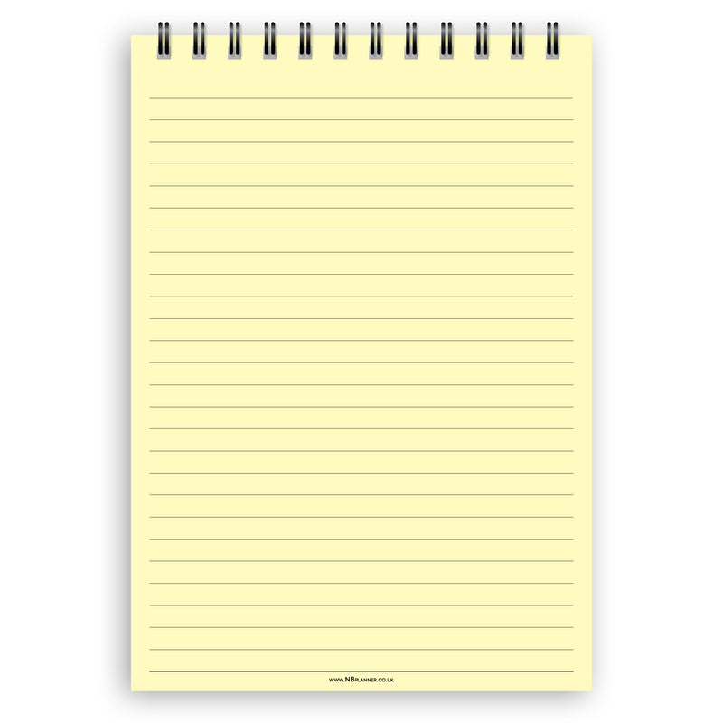 A5 wide-ruled notepad | Spiral desk pad | Coloured and white paper