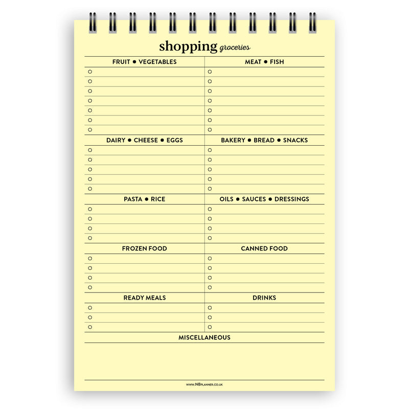 A5 groceries shopping list notepad | Spiral desk pad | Coloured and white paper