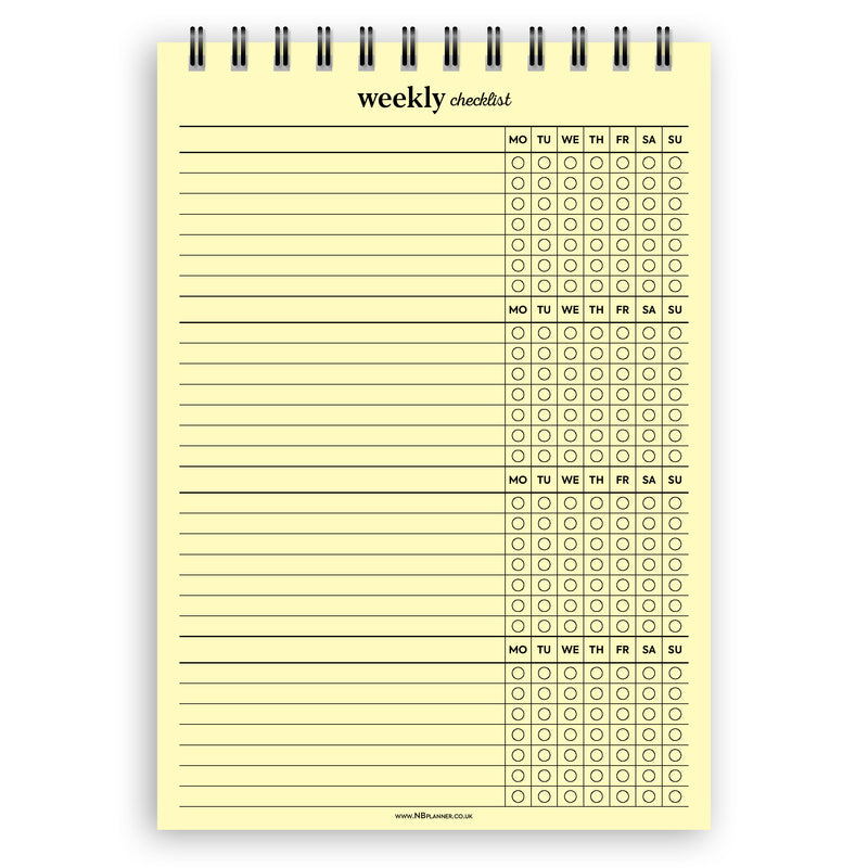 A5 weekly checklist notepad | Spiral desk pad | Coloured and white paper