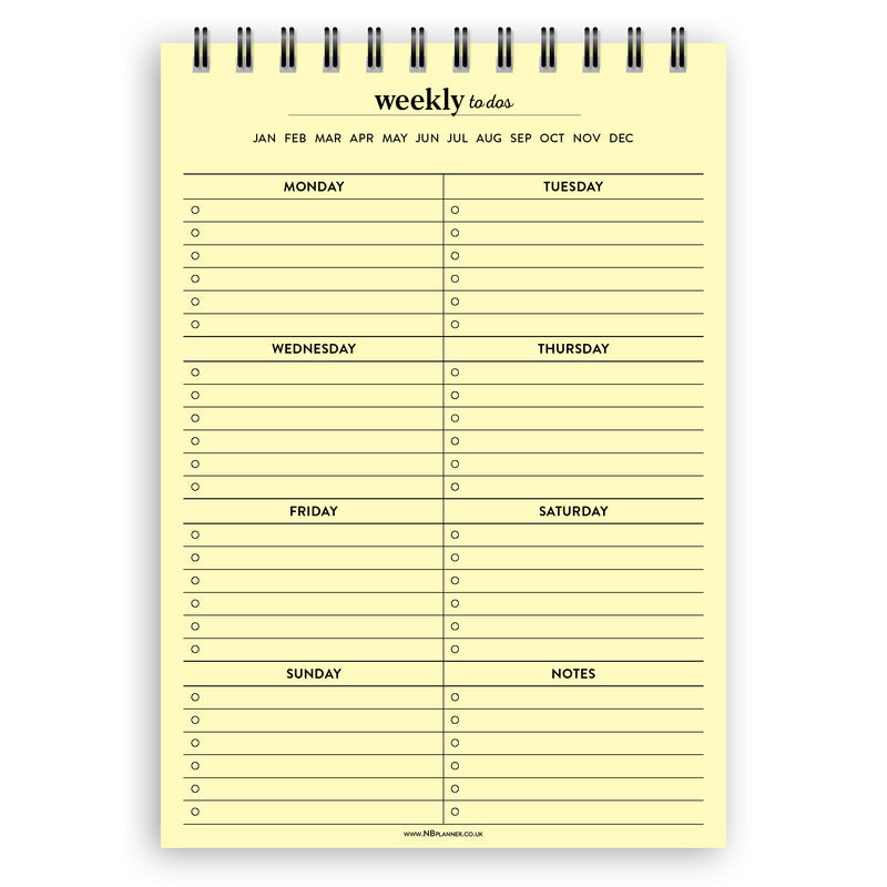 A5 weekly todos notepad | Spiral desk pad | Coloured and white paper