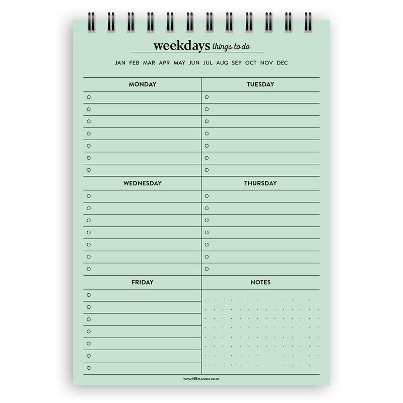 A5 weekdays things to do notepad | Spiral desk pad | Coloured and white paper