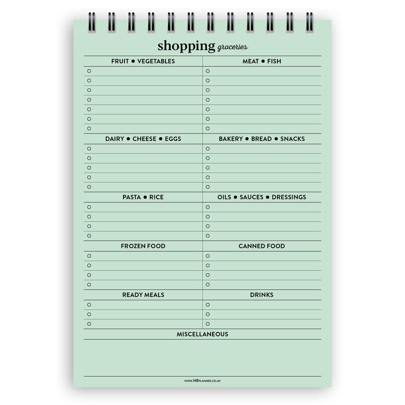 A5 groceries shopping list notepad | Spiral desk pad | Coloured and white paper