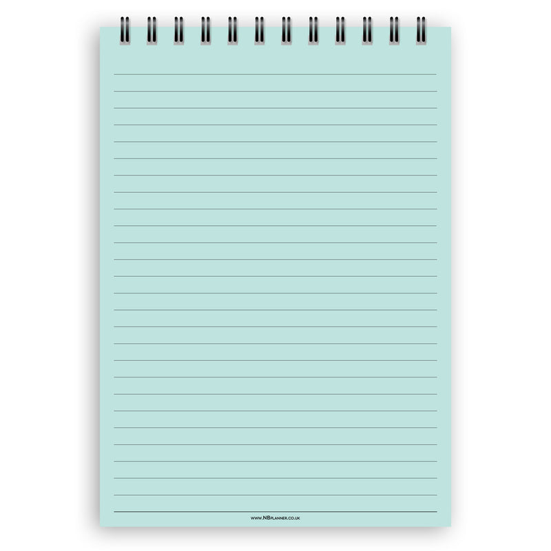 A5 wide-ruled notepad | Spiral desk pad | Coloured and white paper