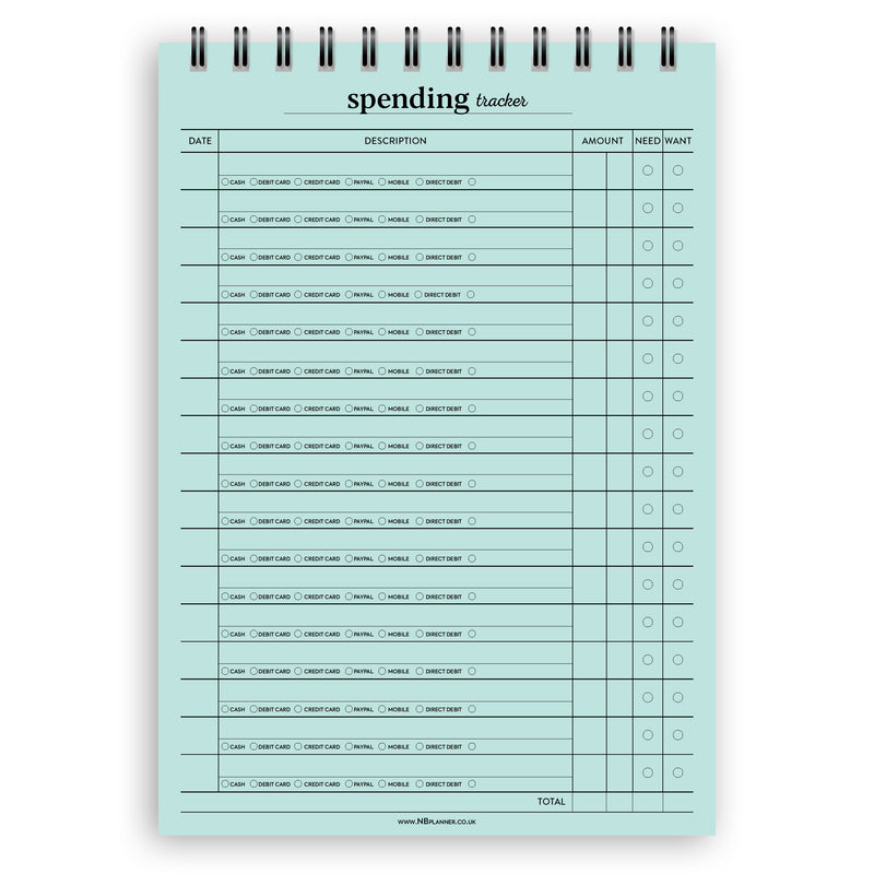 A5 spending tracker notepad | Spiral desk pad | Coloured and white paper