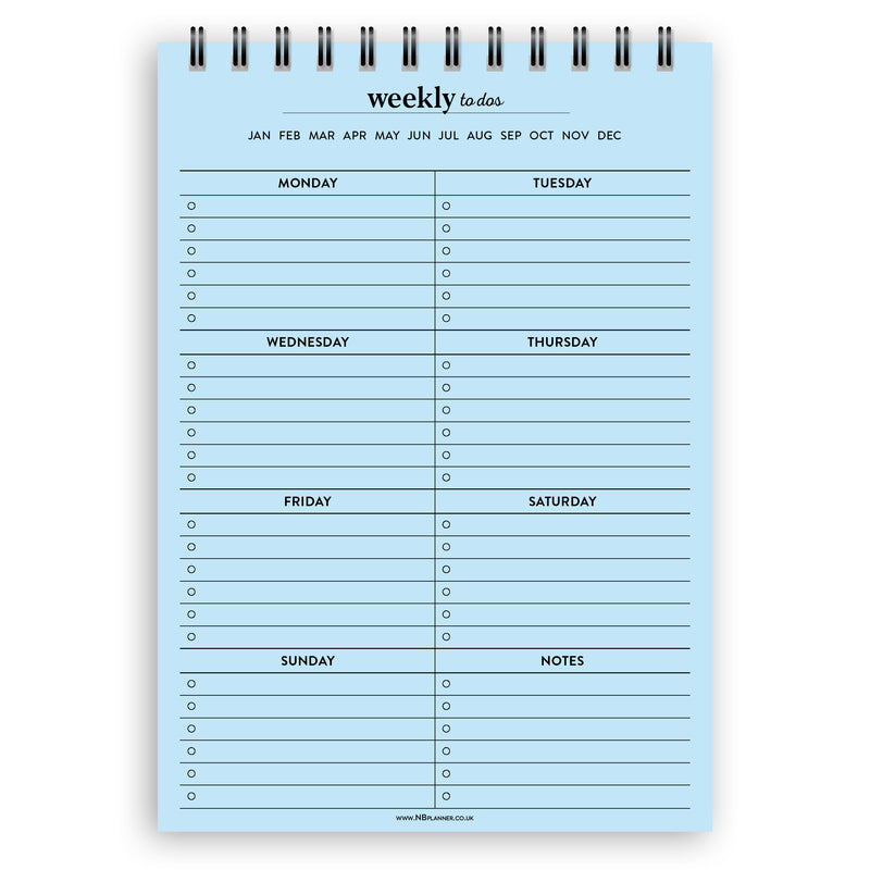 A5 weekly todos notepad | Spiral desk pad | Coloured and white paper