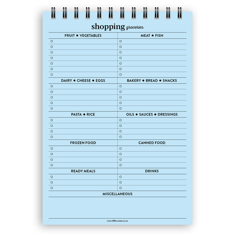 A5 groceries shopping list notepad | Spiral desk pad | Coloured and white paper