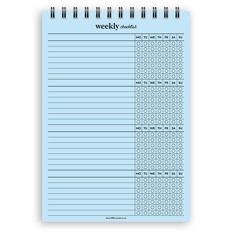 A5 weekly checklist notepad | Spiral desk pad | Coloured and white paper