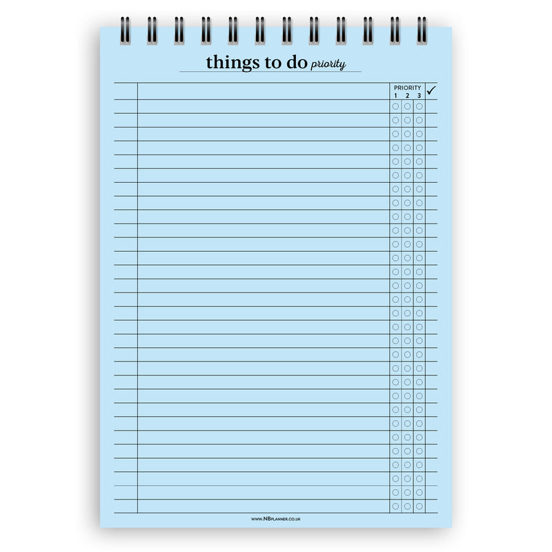 A5 things to do priority notepad | Spiral desk pad | Coloured and white paper