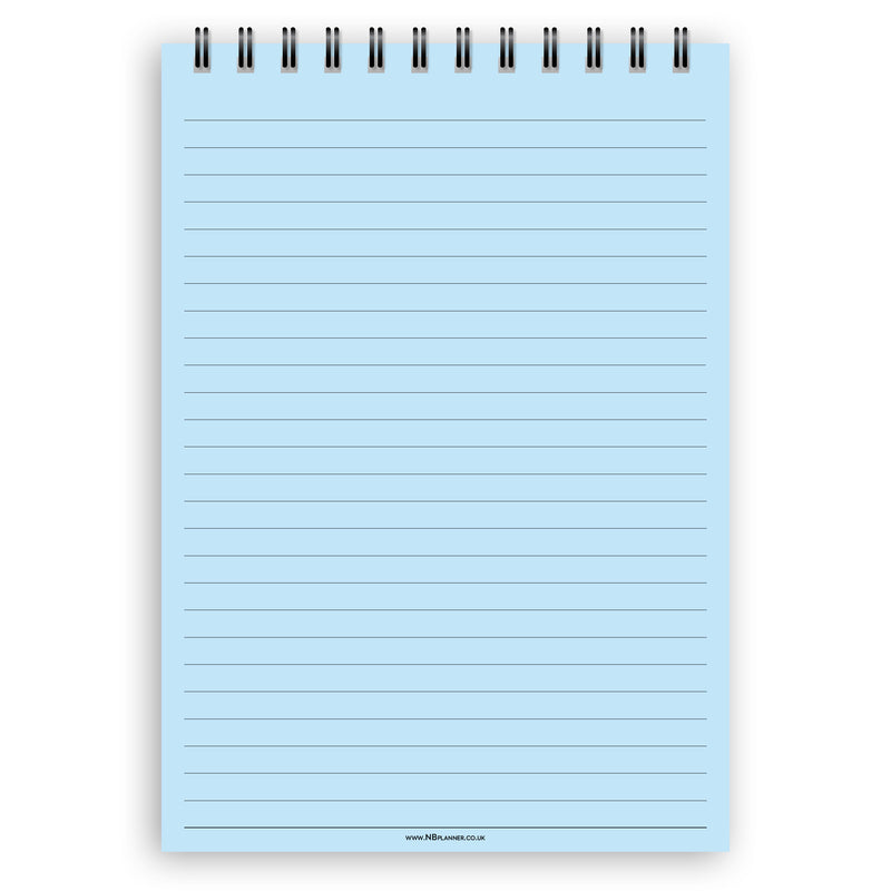 A5 wide-ruled notepad | Spiral desk pad | Coloured and white paper