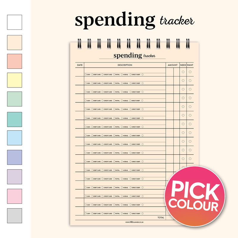 A5 spending tracker notepad | Spiral desk pad | Coloured and white paper