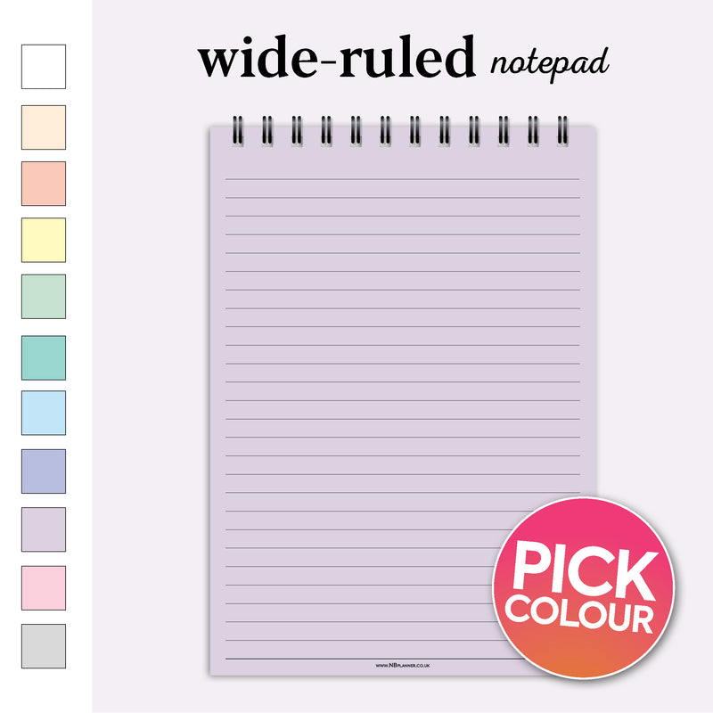 Wide ruled notepad desk pad A5 spiral reporter notebook