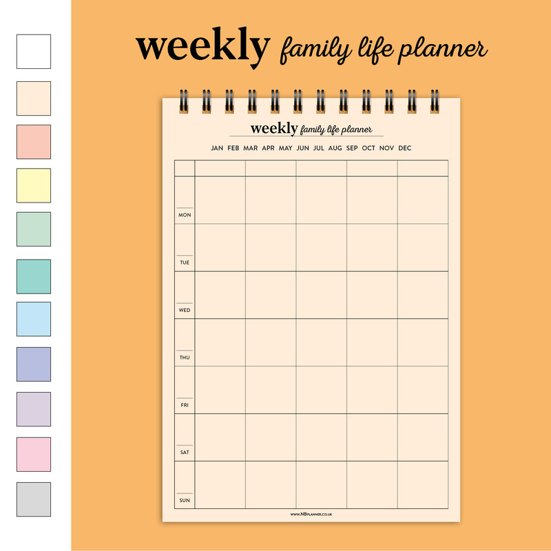 A5 weekly family life planner notepad | Spiral desk pad | Coloured and white paper