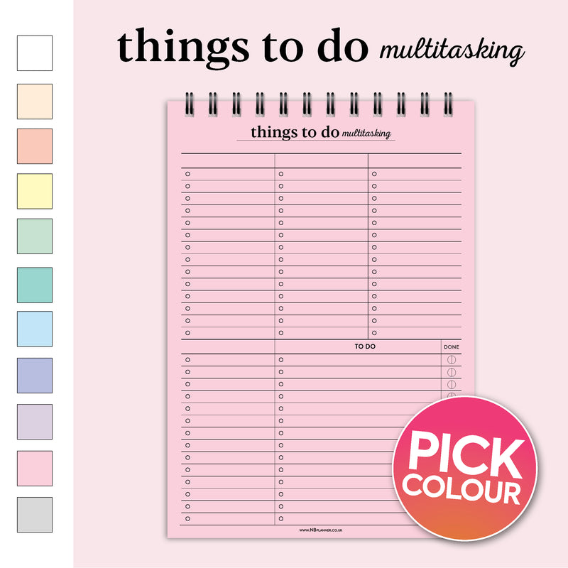 A5 things to do multitasking notepad | Spiral desk pad | Coloured and white paper