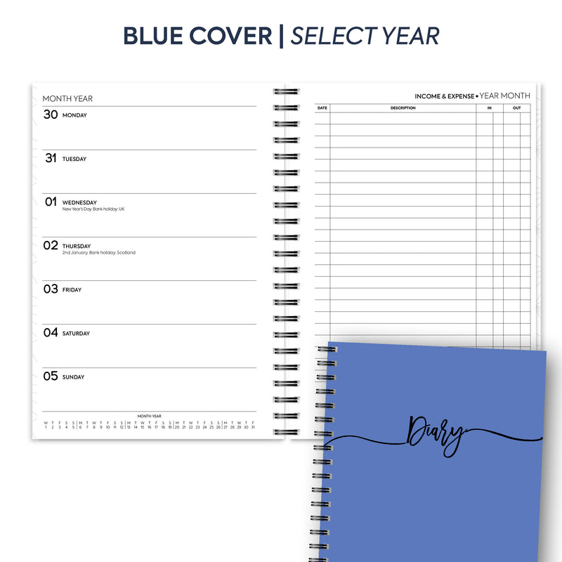 A5 Week on two pages income & expense spiral diary | Monthly/Weekly | Personalise