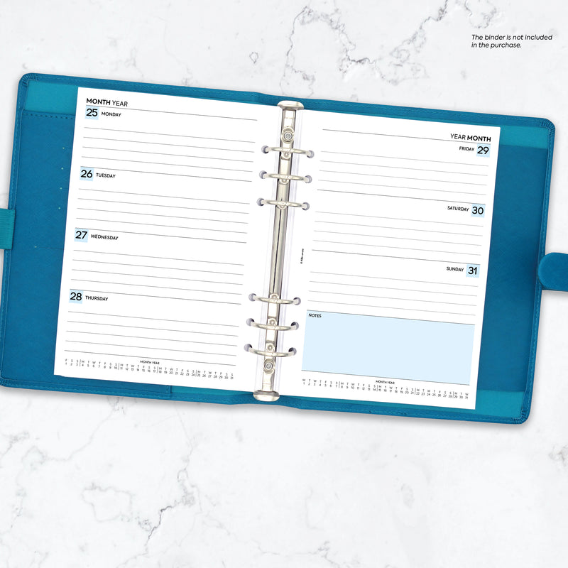 A5 size Week on two pages lined diary organiser refill | Monthly / weekly | Classic collection