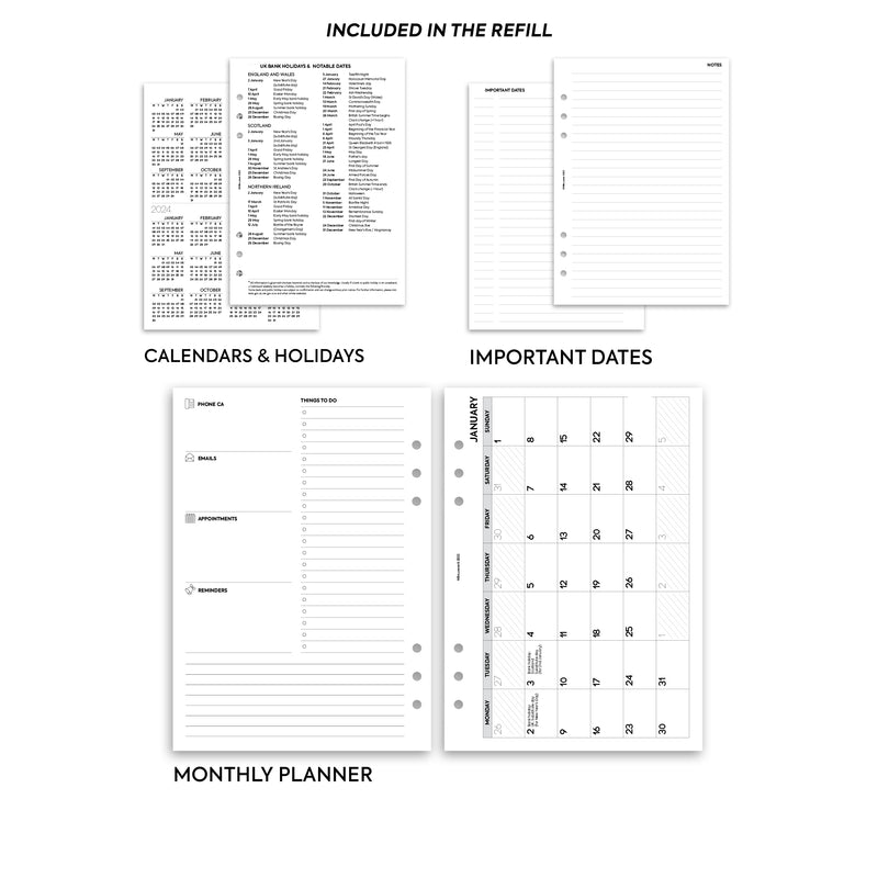 A5 size Month On One Page diary organiser refill | Essential