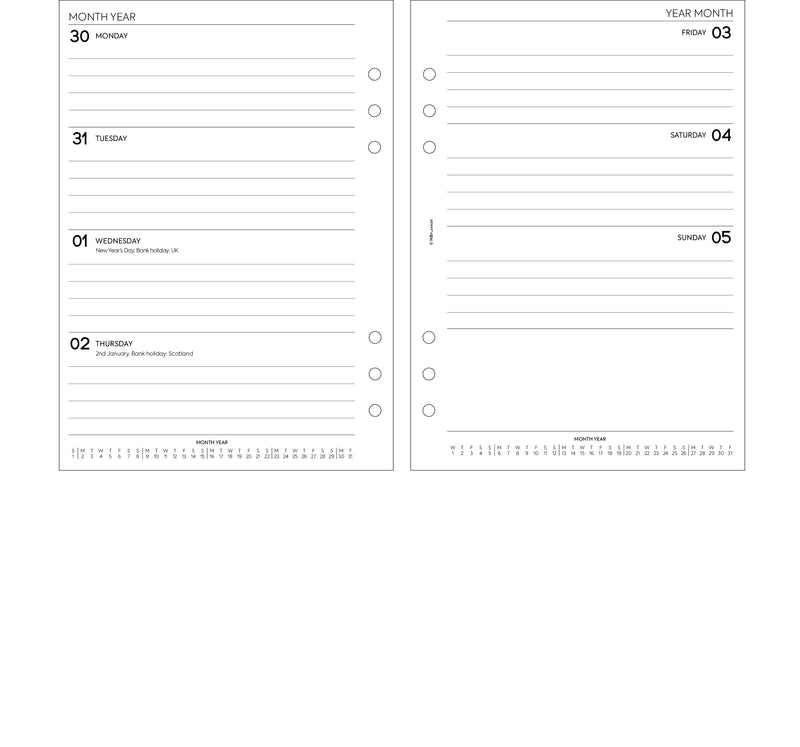 A5 size Week On Two Pages Lined Diary organiser refill | Essential