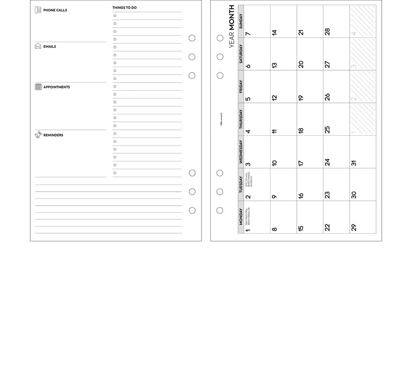 A5 size Month On One Page diary organiser refill | Essential