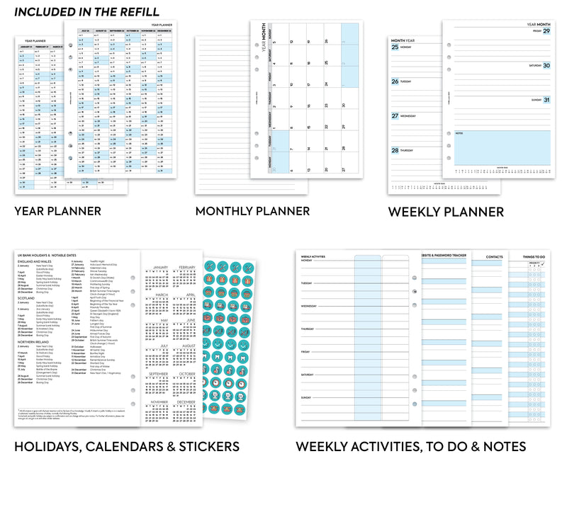 A5 size Week on two pages lined diary organiser refill | Monthly / weekly | Classic collection