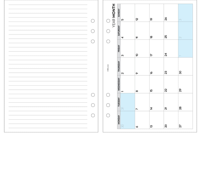 A5 size Week on two pages lined diary organiser refill | Monthly / weekly | Classic collection