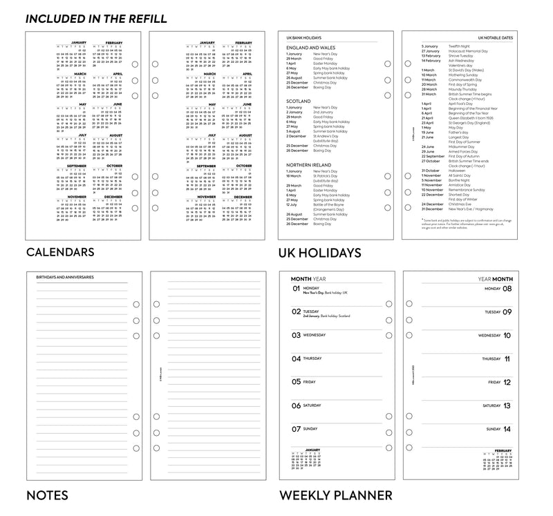 Personal size Week on one page diary organiser refill | Essential collection