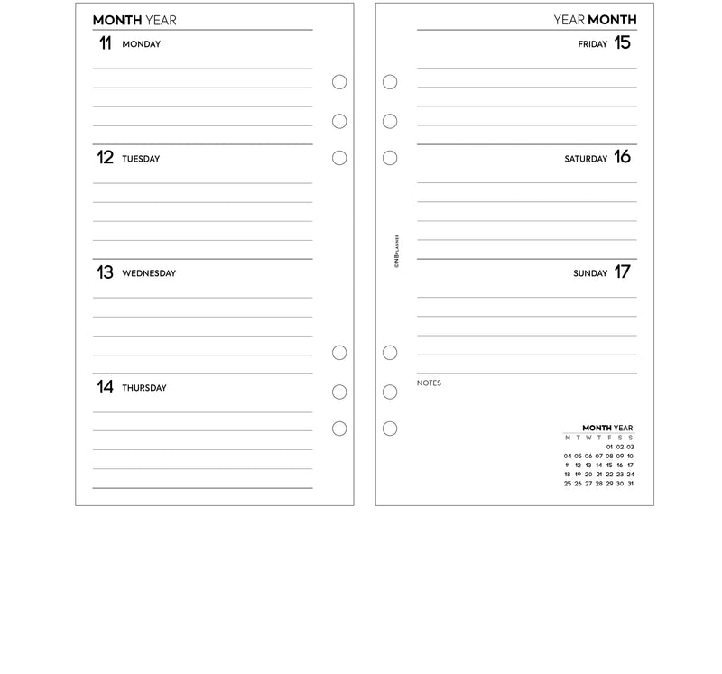 Personal size Week On Two Pages lined diary organiser refill | Essential