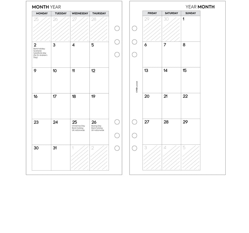 Personal size Month On Two Pages diary organiser refill | Essential