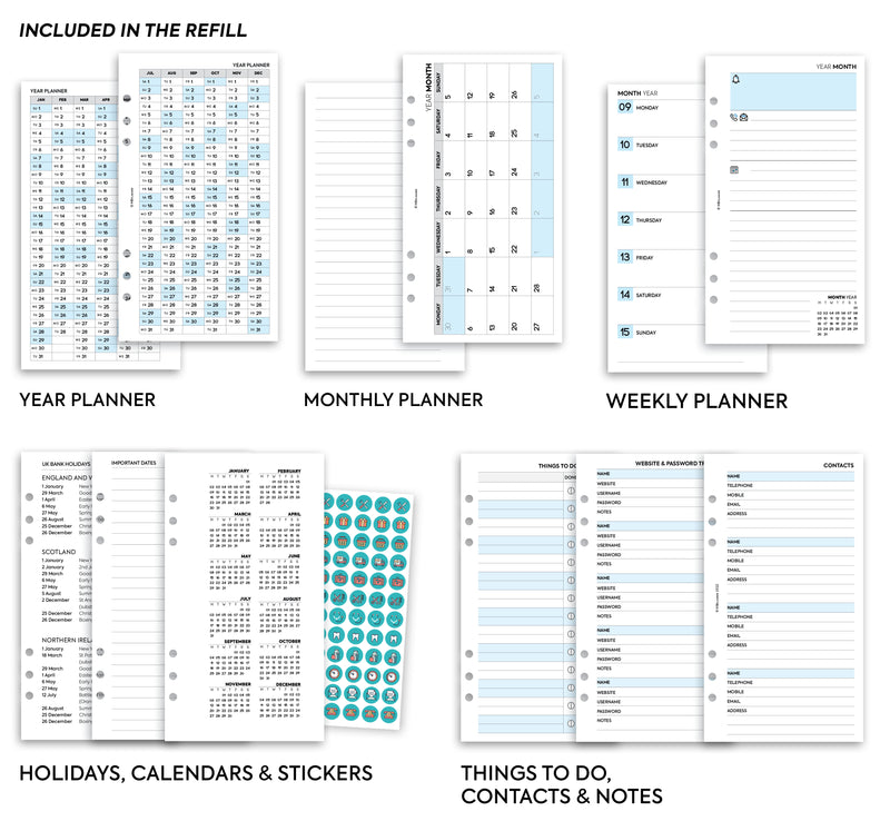 Personal size Diary & Notes organiser refill | Monthly/Weekly | Classic collection