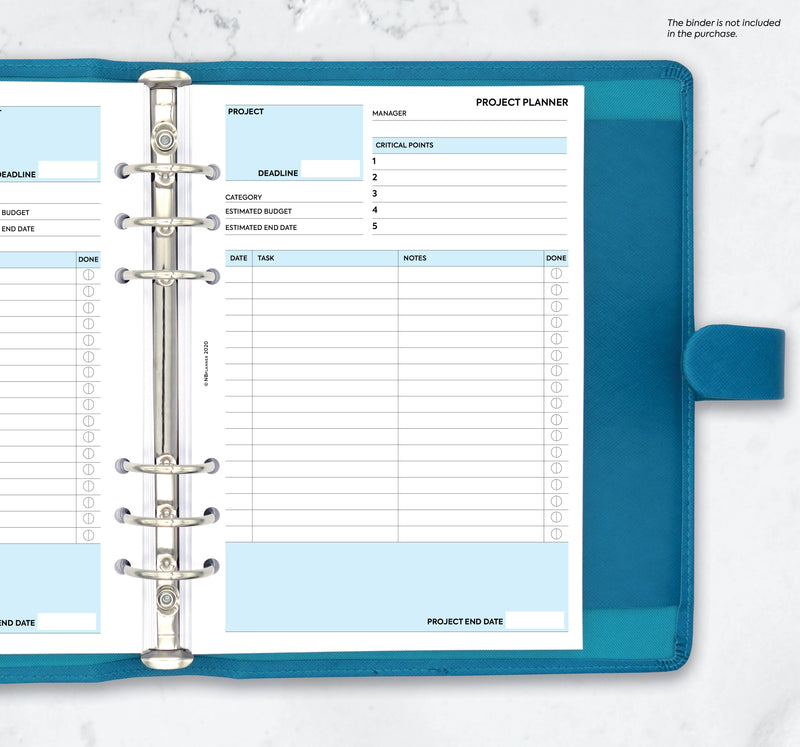 A5 size project planner organiser refill | Classic collection
